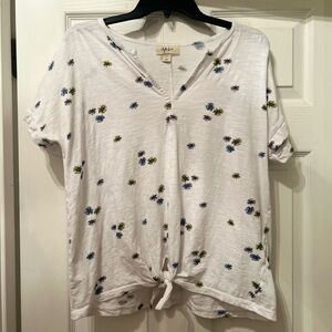 Style & Co. White Top with Blue and Yellow Floral Accents